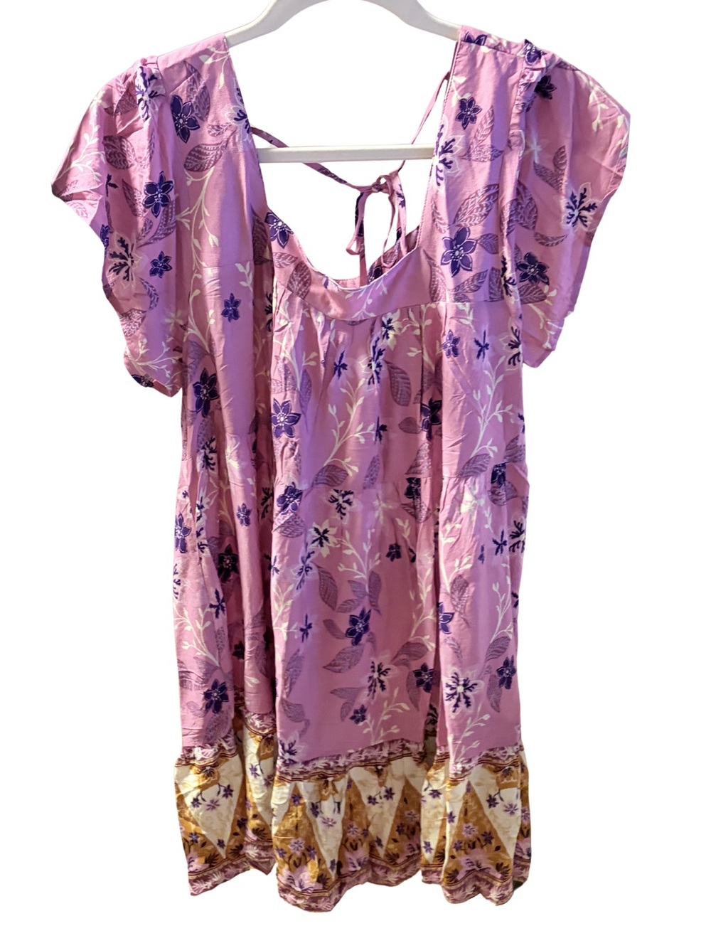 Umgee Lavender Floral Mini Dress with Purple Print and Gold Border